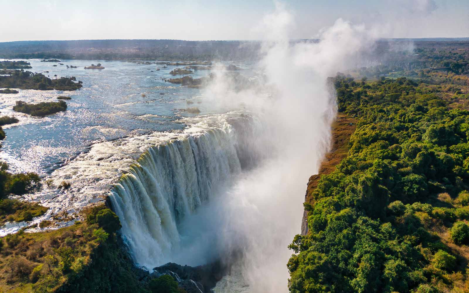 The Victoria Falls is the largest curtain of water in the world, the falls and the surrounding area is the National Parks and World Heritage Site